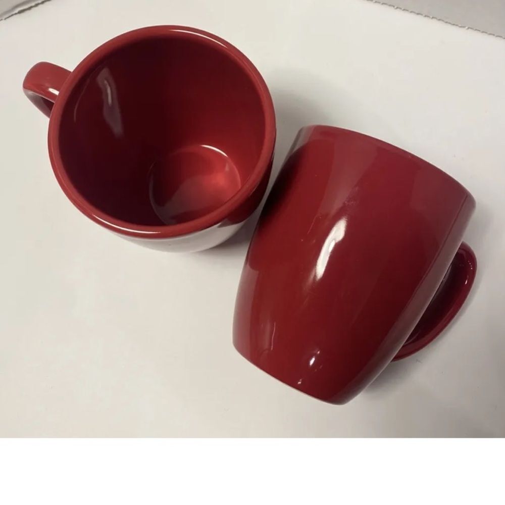 Set Of  2- Corelle Corning Stoneware Coffee Tea Mugs Caps- 12oz Red